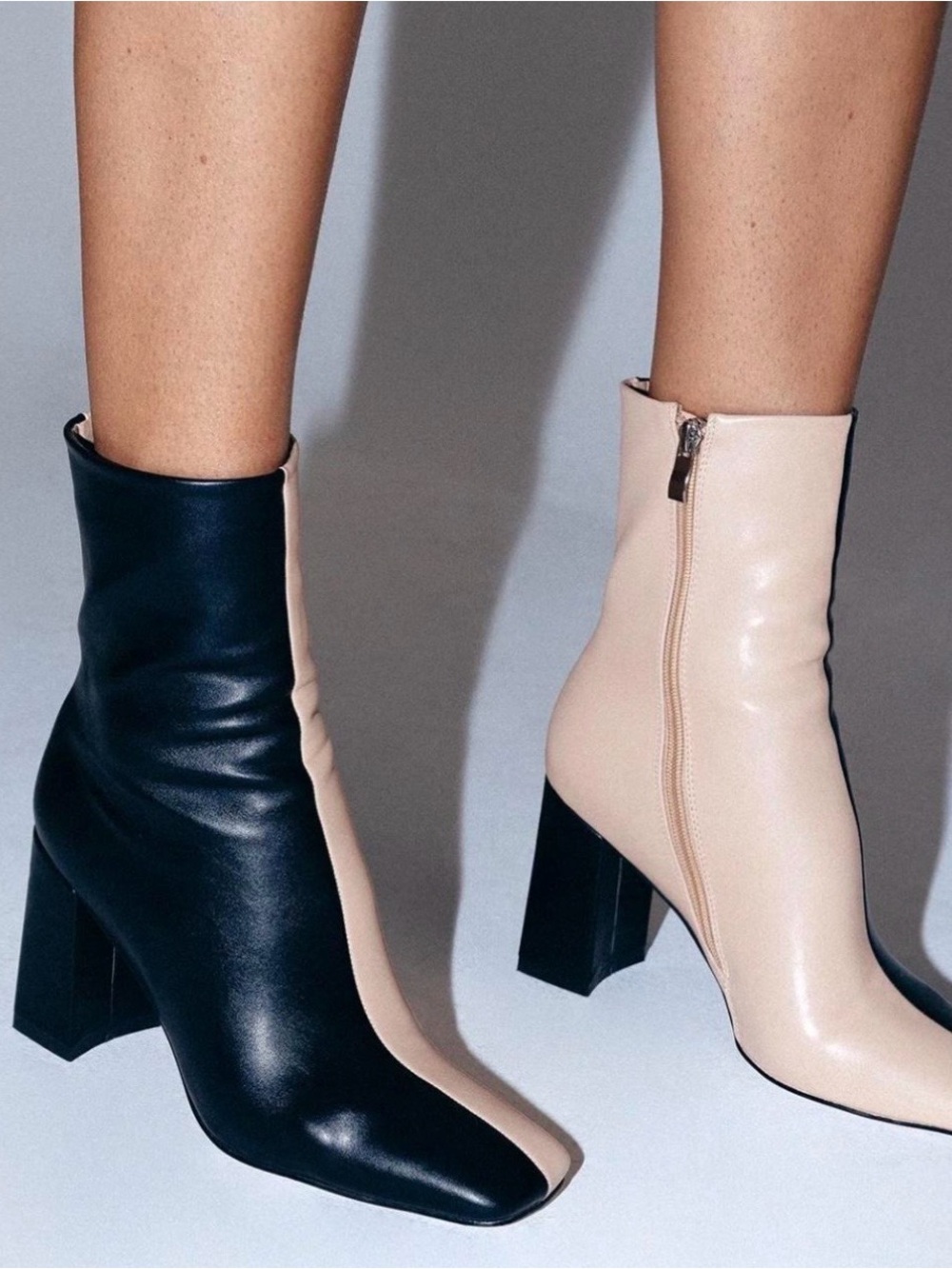 Princess Polly Two-Tone Black and Nude Leather Boots